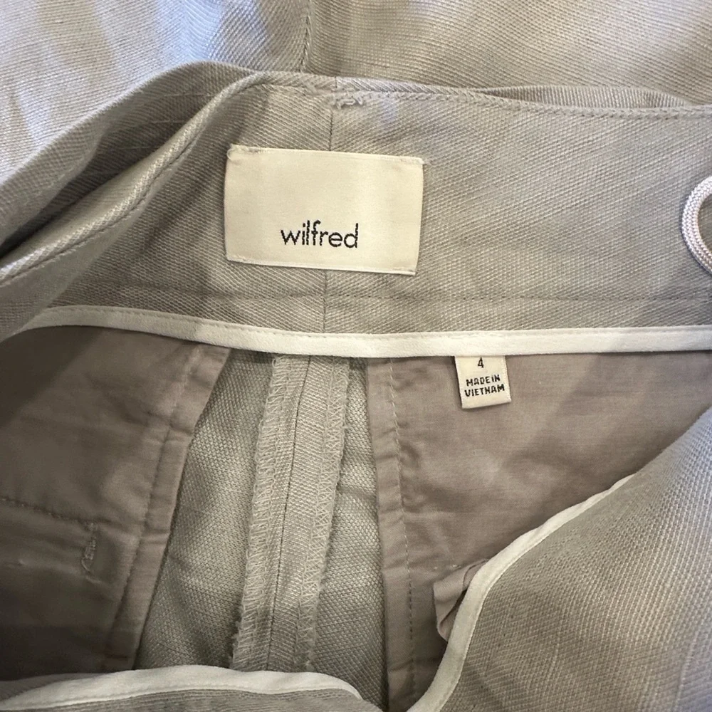 Aritzia Wilfred Proposal Linen Blend Belted Cropped Taper Leg Pants Gull Gray 4
